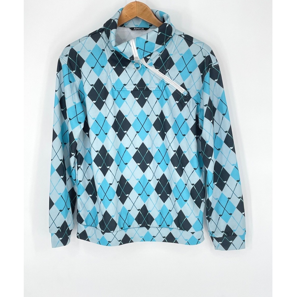 Acegolfs Women Pullover M Quarter Zip Blue Argyle Golf Club Print